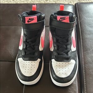 Nike Kids Basketball High-Top Sneakers - Black, White, and Pink